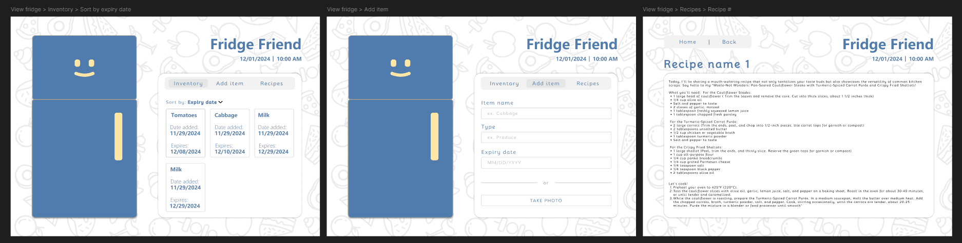 Fridge Friend initial iteration vs. updated iteration